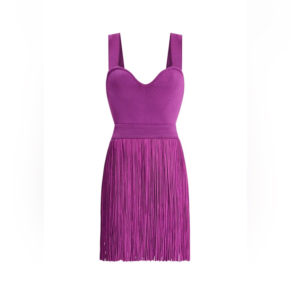 Hervé Léger Fringe Knit mini dress in color mulberry size M